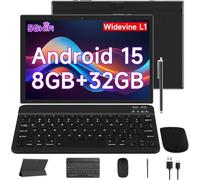 Android 15 Tablet 10 Inch, 2 in 1 Tablets with Keyboard/ Mouse/ Case/ Stylus, 8GB RAM+32GB ROM/1TB Expand Tableta, 1.8Ghz Quad-core Processor, 1280*800 HD Touch Screen, 8MP Camera, 5G WIFI 6 Tablet