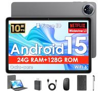 Android 15 Tablet,10 inch Tablets, Octa Core CPU, 10GB RAM+128GB ROM+1TB Expand, 1280x800 HD IPS Touchcreen Display, 5G+2.4G Wi-Fi, Dual Camera, 6000mAh Battery, BT 5.0, Google Tablets 2025, Gray