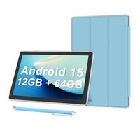 Android 15 Tablet 10 inch Tablets with Case, 10GB RAM + 64GB ROM (Expand to 1TB), Quad Core Processor Tablets, 5G WiFi 6, BT5.0, 1280x800 HD Screen, 6000mAh, Dual Camera, GMS, Widevine L1, Blue