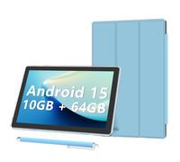 Android 15 Tablet 10 inch Tablets with Case, 10GB RAM + 64GB ROM (Expand to 1TB), Quad Core Processor Tablets, 5G WiFi 6, BT5.0, 1280x800 HD Screen, 6000mAh, Dual Camera, GMS, Widevine L1, Blue