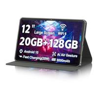 Android 15 Tablet, 12 inch 2000x1200 2K TouchScreen, 20GB RAM 128GB ROM 2TB Expansion, Gemini Ai A733 Octa-Core Processor, 5+13MP Dual Cam, WiFi6, BT5.0, 20W Fast Charge, 8000mAh, Metal Grey with Case