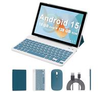 Android 15 Tablet, 2 in 1 Tablet, 10 Inch with Keyboard, 18GB RAM, 128GB ROM, 2TB Expand, Quad-Core CPU 2.0GHz, 5G WiFi 6, BT5.0, HD Touchscreen 1280x800, 6000mAh, Widevine L1, Google