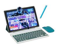 Android 15 Tablet, 2 in 1 Tablet, 10 Inch with Keyboard, 18GB RAM, 128GB ROM, 2TB Expand, Quad-Core CPU 2.0GHz, 5G WiFi 6, BT5.0, HD Touchscreen 1280x800, 6000mAh, Widevine L1, Google