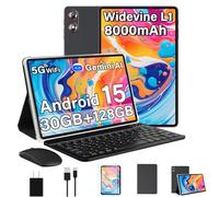 Android 15 Tablet 30GB+128GB+1TB Expand, 2026 10.1 Inch Octa-Core 8000mAh Electronics Tablets with Keyboard Mouse, Gemini AI, 5G WiFi, 1280x800 IPS Touchscreen, GPS, BT5.0, Widevine L1 -Metal Black
