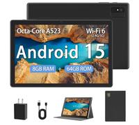 Android 15 Tablet for Adults, 10 Inch Tablet, GMS Certified Google Tablet with Octa-Core Processor, 8GB RAM 64GB ROM, 1TB Expand, Wi-Fi 6 (2.4G & 5G), Black