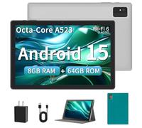Android 15 Tablet for Adults, 10 inch Tablet - Google Tablet Computer with Octa-Core Processor, 8(4+4) GB RAM 64GB ROM, 1TB Expand, Wi-Fi 6 (2.4G + 5G), Dual Camera, 5000mAh Battery - Silver