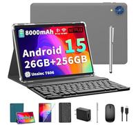 Android 15 Tablet with Keyboard - 26GB+256GB+2TB Expand, Octa-Core, 2.4G/5G Wifi, 8000mAh Battery, Widevine L1, Dual Camera, Face Unlock, 10 Inch 2 in 1 Tablets with Mouse, Stylus (Green Case)