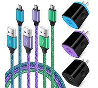 Android Phone Wall Charger Cube Block with Micro USB Cable Compatible for Moto E, G, G5 Plus/E5 Play E6 E4, Samsung Galaxy Note 5/4 S7 S6 J8 J7 J7V J3V, Tablet, USB A Nylon Bradied Cord 6FT 3 Pack