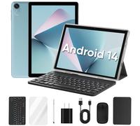 Android Tablet, 10.1 inch Android 14 Tablet 6GB+64GB 1TB Expand, 2 in 1 Tablets with Keyboard, Case, Mouse, Stylus, 1280x800 IPS Touch Screen, 2.0GHz Quad-Core, WiFi, Bluetooth5.0, Dual Camera (Blue)