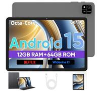 Android Tablet, 10 inch Android 15 Tablet with Octa-Core Processor, 12GB RAM 64GB ROM 2TB Expand, 1280x800 HD Touchscreen, GPS, WiFi 5, Dual Camera, BT5.0, 6000mAh, Widevine L1 (Black)