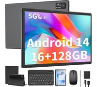 Android Tablet with Keyboard, 10 inch Android 14 Tablets, 16GB RAM 128GB ROM,1TB Expand, 5G WiFi, Bluetooth, 8000mAh Battery, GMS Certified, 2 in 1 Tablet with Keyboard, Mouse, Case, Stylus(Black)