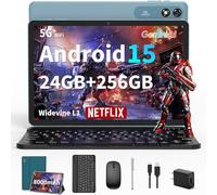 Android Tablet with Keyboard, 2026 Upgraded Android 16 tablet with 24GB+256GB+2TB Expand, 10 inch Tablet PC with 8-Core, Gemini AI, WiFi, 8000mAh, GPS, 2-in-1 Tablet with Case/Mouse/Stylus(Green Case)