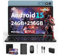 Android Tablet with Keyboard, 2026 Upgraded Android 16 tablet with 24GB+256GB+2TB Expand, 10 inch Tablet PC with 8-Core, Gemini AI, WiFi, 8000mAh, GPS, 2-in-1 Tablet with Case/Mouse/Stylus(Black Case)