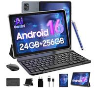 Android Tablets 10 Inch Tablet - Gemini AI Android 16 Tablets, 24GB RAM + 256GB ROM (2TB TF), Widevine L1, FHD, WiFi 6, BT5.0, GPS, Tablet with Keyboard, Case and Pen, 8MP AI Camera, 2 Years Warranty