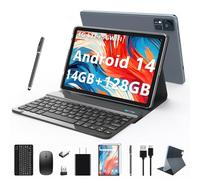 Android14 tablet2025 Latest Tablet10 inch 128GB ROM+14GB RAM+1TB Expand Octa-Core 5G WiFi Tablet 4G Cellular tablets with 2 Sim Slot 13MP+8MP 7000mAh BT5.0 GPS tablet with keyboard mouse pen Grey