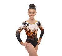 Andromeda Orange Long Sleeve Club Gymnastics Leotard for Training Recreational Competition by Velocity Pro Sport (11-12 Years, Size 32)