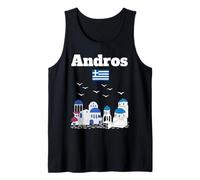Andros Greek Island Souvenir Greek architecture Greece flag Tank Top