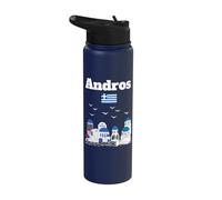 Andros Greek Souvenir Gr rchitecture Lover Greece Flag Stainless Steel Insulated Water Bottle