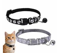 Androxeda 2 Pieces Reflective Cat Collars, Anti-Choke Collars with Bell and Safety Buckle, Cute Paw Print 18-33 cm