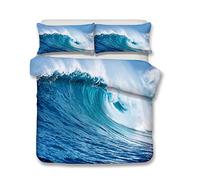 Andrui Bedding Set 3D Ocean Wave Design Pattern Double Size Blue Duvet/Quilt Cover Bedroom Decorative Bed Set Zipper Closure Easy Care