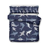 Andrui Bedding Set 3D Shark Pattern Single Size Quilt Cover with Pillowcases Ferocious Shark Series Personalized Design Duvet Cover Zipper Closure Easy Care Bed Set