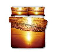 Andrui Bedding Set Ocean Beach Wave Sunset Romantic Scenery Design Pattern Single Size Duvet/Quilt Cover Multicolor Bedroom Decorative Bed Set Zipper Closure Easy Care