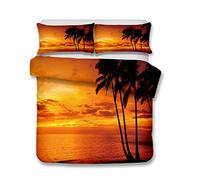 Andrui Bedding Set Ocean Wave Coconut Tree Sunset Romantic Scenery Design Pattern Single Size Duvet/Quilt Cover Multicolor Bedroom Decorative Bed Set Zipper Closure Easy Care