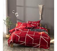 Andrui Duvet Cover Modern Geometric Lines Quilt Cover Pillow Case Bedroom Decoration Bedding Set Red, King 220x240cm