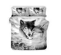 Andrui Duvet Cover Set Wolf Print Gray Quilt Cover with Pillowcases Personalized Design King Size Bedding Set Zipper Closure Easy Care