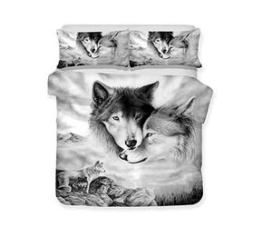 Andrui Duvet Cover Set Wolf Print Gray Quilt Cover with Pillowcases Personalized Design King Size Bedding Set Zipper Closure Easy Care