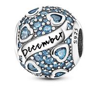 Andska Birthstone charm Fit Pandora Sterling Silver S925 Bead For European Bracelet birthday (December hearts)
