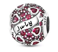 Andska Birthstone charm Fit Pandora Sterling Silver S925 Bead For European Bracelet birthday (July hearts)