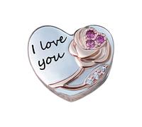 Andska Gold Rose Charm Love Heart Pink Zircons Genuine S925 Sterling Silver Bead Fit Pandora And European Snake Chain Bracelet (family)