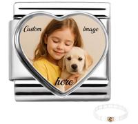 Andska Italian Style Photo Charm For Stretch Link Bracelet 9 mm Love Heart Stainless Steel Personalised Custom Image Picture Dog Birthday