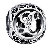 Andska Letter Charm Alphabet S925 Genuine Sterling Silver Fit Pandora Clear Cubic Zirconia Bead For European Snake Chain Bracelet Necklace Initial Letters A-Z (Letter L)