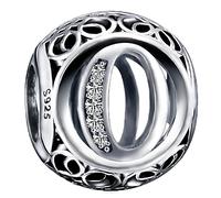 Andska Letter Charm Alphabet S925 Genuine Sterling Silver Fit Pandora Clear Cubic Zirconia Bead For European Snake Chain Bracelet Necklace Initial Letters A-Z (Letter O)