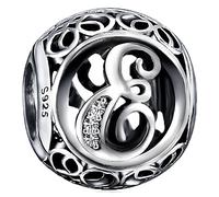 Andska Letter Charm Alphabet S925 Genuine Sterling Silver Fit Pandora Clear Cubic Zirconia Bead For European Snake Chain Bracelet Necklace Initial Letters A-Z (Letter E)