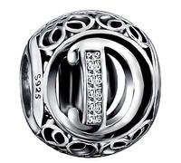 Andska Letter Charm Alphabet S925 Genuine Sterling Silver Fit Pandora Clear Cubic Zirconia Bead For European Snake Chain Bracelet Necklace Initial Letters A-Z (Letter D)