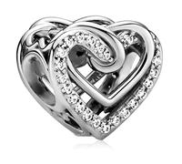 Andska Love Heart Charm Valentine's day Zircons Genuine S925 Sterling Silver Bead Fit Pandora And European Snake Chain Bracelet Devil Rose Bow Unicorn Padlock (Heart zirco ornaments)