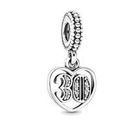 Andska Number Birthday Charm bead S925 Sterling Silver Fit Pandora Snake Chain Bracelet 16th 18th 21st 30th 40th 50th 60th (Pendant 30)