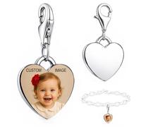 Andska Personalised Photo Heart Charm - Sterling Silver S925 Lobster Clasp - Custom Picture Clip On for Bracelets, Necklaces, Keyrings - Gift for Her (Heart clasp)