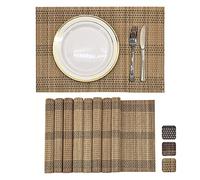 ANDSTAR Set of 8 Pcs Bamboo Placemats Natural Anti-Slip Bamboo Placemats Washable Heat-Resistant Table Mats for Dining Room and Kitchen (Brown+White+Black)