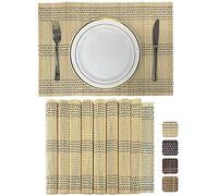 ANDSTAR Set of 8 Pcs Bamboo Placemats Natural Anti-Slip Bamboo Placemats Washable Heat-Resistant Table Mats for Dining Room and Kitchen(Beige)