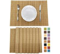 ANDSTAR Set of 8 Pcs Bamboo Placemats Sushi Rolling Mat Japanese Style Natural Anti-Slip Bamboo Placemats Washable Heat-Resistant Table Mats for Dining Room and Kitchen（Brown ）
