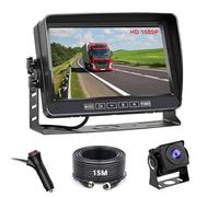 ANDUBEST Car Reversing Camera Kit, 7 Inch 1080P Monitor Backup Camera, IP69 Waterproof Night Vision Rear View System with 15M Cable, Easy Installation for Van Truck Trailer RV Caravan, 12V-36V