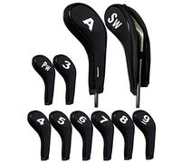 Andux 10pcs/set Number Print Golf Iron Club Head Covers with Zipper Long Neck Black