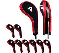 Andux 10pcs/set Number Print Golf Iron Club Head Covers with Zipper Long Neck Black/red