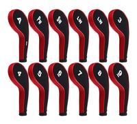 Andux 12pcs/Set Golf Iron Wedge Club Head Covers Long Neck with Zipper Black/red