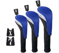 Andux 3pcs/Set Golf 460cc Driver Fairway Wood Club Head Covers Long Neck Black/Blue