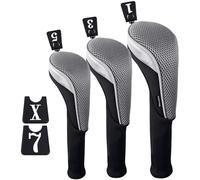 Andux 3pcs/Set Golf 460cc Driver Fairway Wood Club Head Covers Long Neck Black/Grey